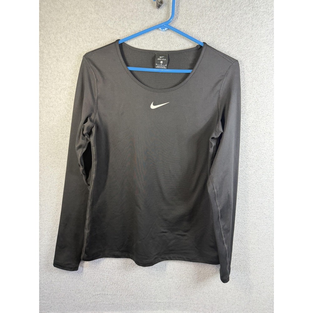Nike Shirt Womens Medium Black Dri-FIT Long Sleeve Athletic Stretch Top